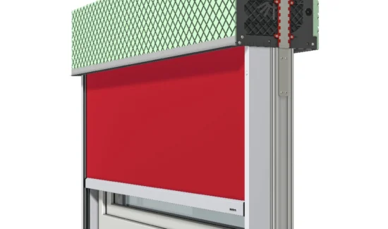 Diagramm einer roten Rollladenkassette mit Wärmedämmung